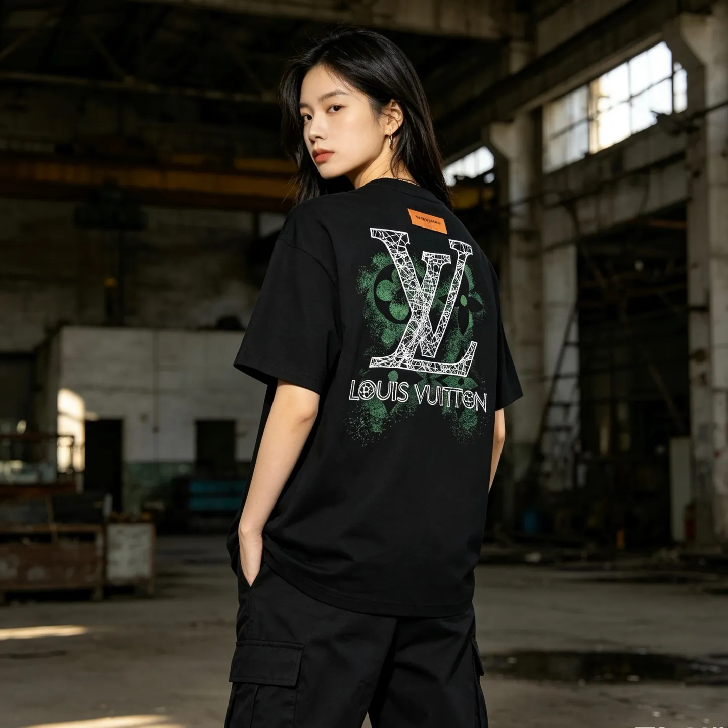 Louis Vuitton/Louis Vuitton inkjet presbyopic line logo embroidered short sleeves